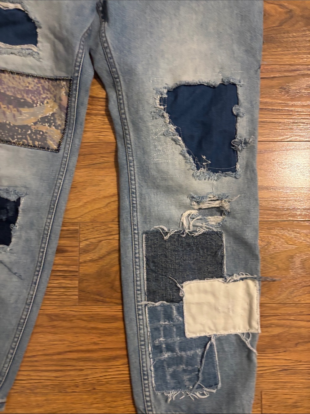 BDG Light Blue Distressed Patchwork Jeans - Picture 2 of 7